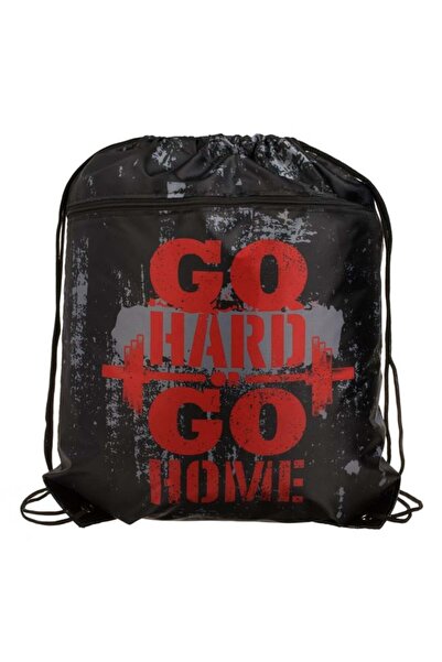 CATIANO Rucsac Sport Negru cu Buzunar "Go hard-Go home" 34x41cm