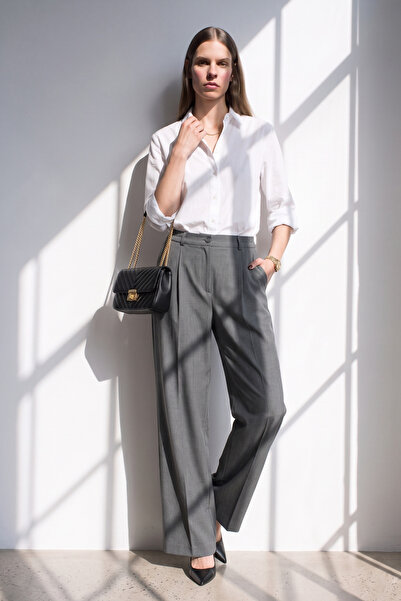 BARRELS AND OIL Women's Elastic Waist Palazzo Trousers - School Gray