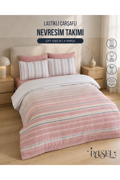 Rasel Tekstil Set cuvertură dublă Blush Harmony Pudra cu cearșaf elastic 200 ...