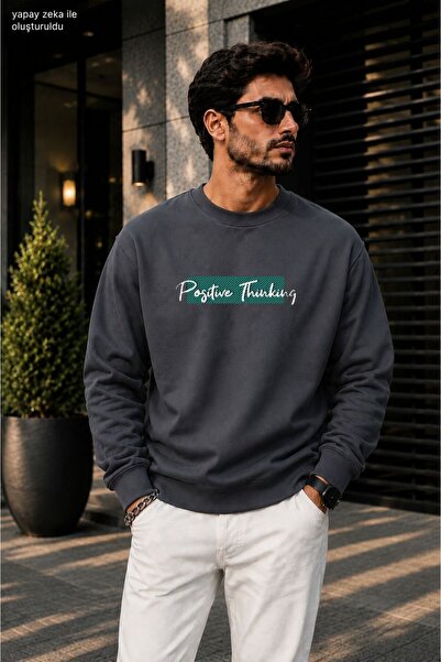 caddekombin Men's Positive Thinking Printed Cycling Round Neck Casual Sweatshirt