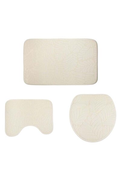CATIANO Set Covorase Bej cu Model Frunze Reliefate pentru Baie - 3 piese