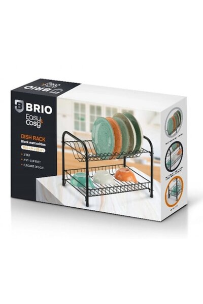 BRIO METALLICA Scurgător de vase, cu două niveluri, Negru, 39.5x24x28cm