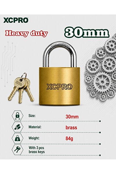 XCPRO Brass Padlock, Heavy Duty Padlock, Keyed Lock - 30mm Solid Brass Body, ...