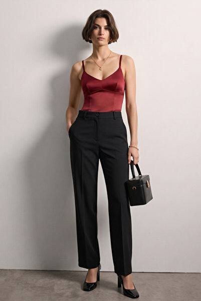 BARRELS AND OIL Women's High Waist Fabric Trousers - Black