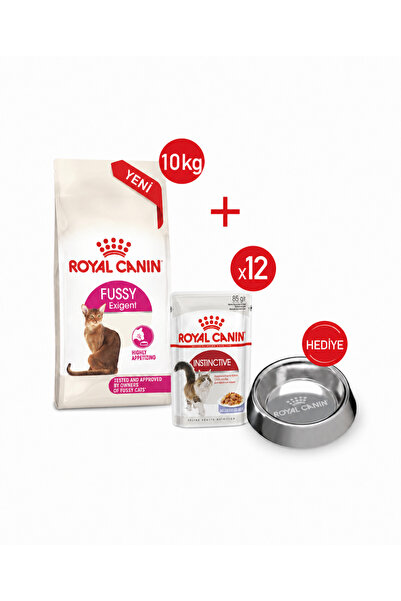 Royal Canin Fussy Exigent Kuru Kedi Maması 10kg+Yaş Mama 12*85+Çelik Mama kabı