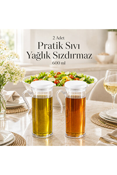 LUCES DESİGN 2 Adet Pratik Sızdırmaz Sıvı Yağlık 600 ml – Akrilik Kulplu Yağ ...