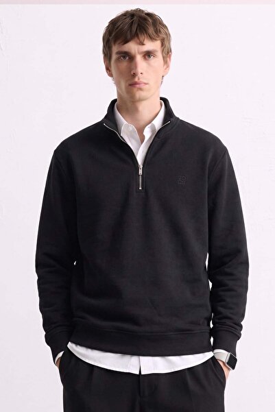 BARRELS AND OIL Men's Half-Zip Stand Collar Thessaloniki Sweatshirt - Black