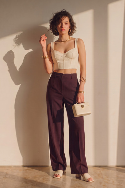 BARRELS AND OIL Women's High Waist Fabric Trousers - Plum
