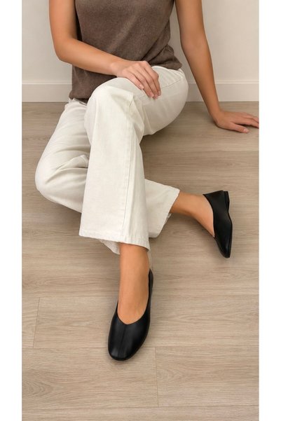 ESSO LA MİA Wanna Genuine Leather Ballet Flats Black