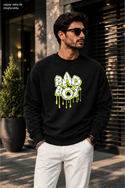caddekombin Men'Sbad Boy Graffiti Printed Cycling Round Neck Casual Sweatshirt