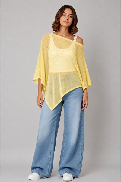 Benedetto Women's Modern Stylish Transparent Asymmetrical Poncho Blouse – Loo...