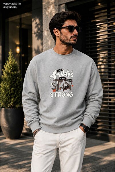 caddekombin Men's Always Stay Strong Printed Cycling Round Neck Casual Sweats...