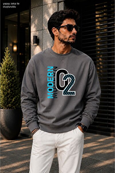 caddekombin Men's Modern 02 Printed Cycling Round Neck Casual Sweatshirt