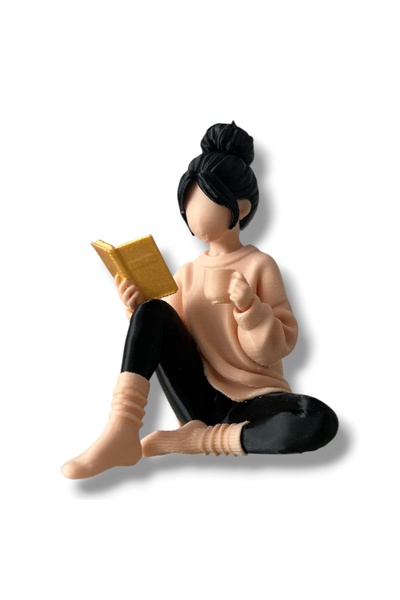 Genel Markalar Kahve Molası Betush, Kitap Okuyan Kız Figürü, El Yapımı 3D Bas...