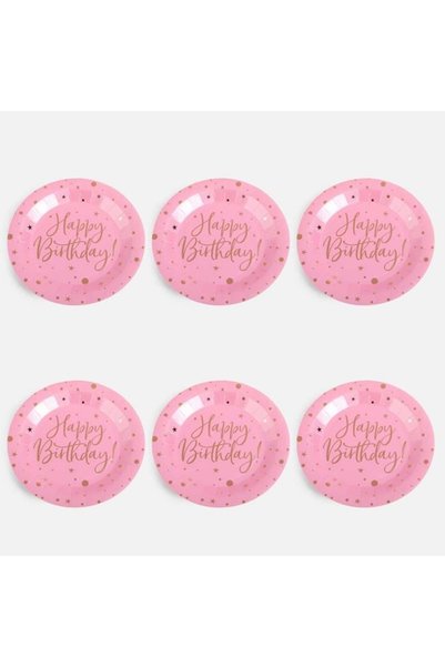 CATIANO Farfurii de Petrecere din Hartie Roz Happy Birthday 23cm - 6buc