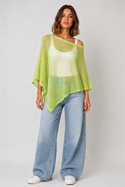 Benedetto Women's Modern Stylish Transparent Asymmetrical Poncho Blouse – Loo...