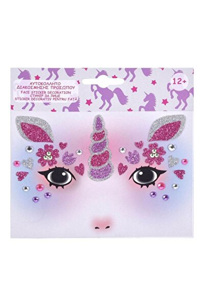 CATIANO Masca Tatuaj Decorativa pentru Fata Unicorn Roz Glitter Argintiu