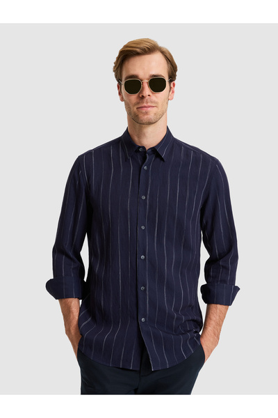 Cacharel Navy Blue Regular Fit Long Sleeve Shirt 50319149-Vr033
