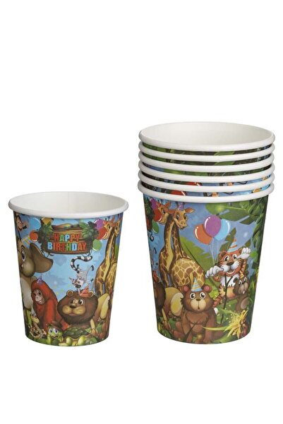 CATIANO Pahare de Carton cu Model Animale din Jungla "Happy Birthday" 240ml -...