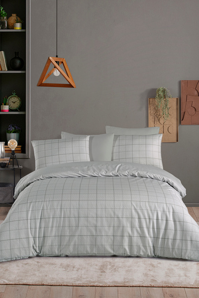 Karden Flower Dream Cotton Frame Gray 100% Cotton Poplin Double Duvet Cover Set