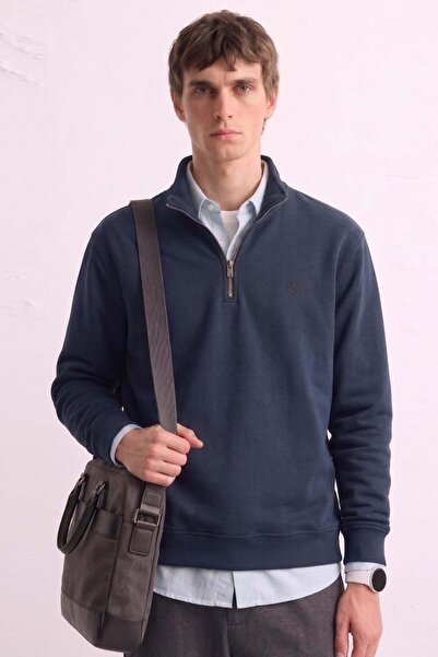 BARRELS AND OIL Men's half-zip stand collar thessaloniki sweatshirt - indigo