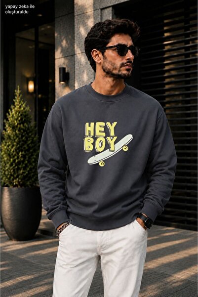 caddekombin Men's Hey Boy Skateboard Printed Cycling Round Neck Casual Sweats...