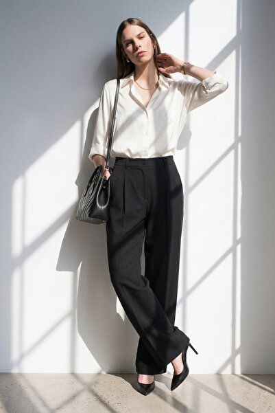 BARRELS AND OIL Women's Elastic Waist Palazzo Trousers - Black
