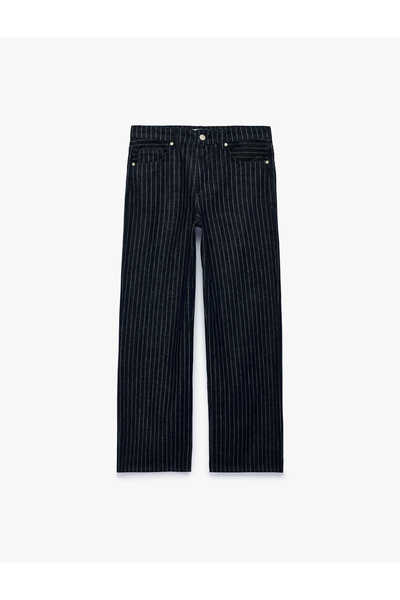 Koton Regular Waist Five-Pocket Straight-Leg Cotton Baggy Cut Striped Denim T...