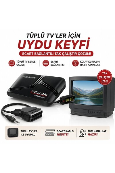 Redline G-50 HD Pro Full HD Uydu Alıcısı r Tüplü ve LED TV Uyumlu TKGS WiFi D...