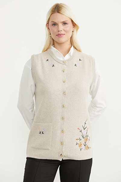 Sementa Wool Thick Embroidered Knitwear Vest - Light Beige