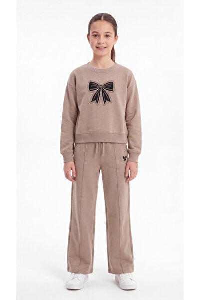 Mışıl Kids Top and Bottom Ribbon Printed Girls' Tracksuit Set