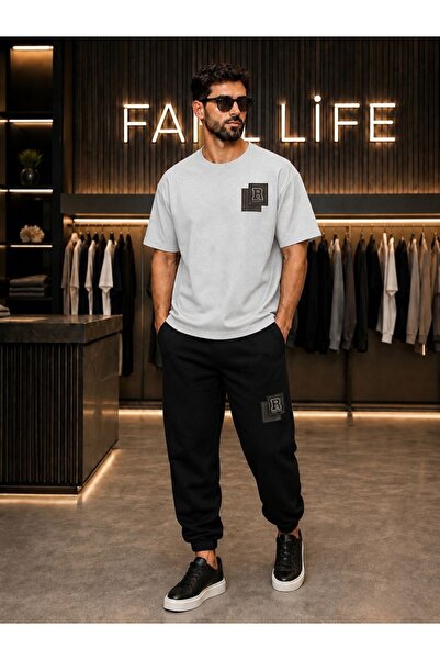 FAEL LİFE New Season Unisex T-Shirt and Sweatpants Set with Kart R Print