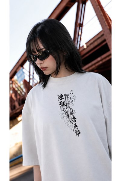 SHINOBIX Demon Slayer Anime Rengoku Flame Hashira Oversize Printed T-Shirt