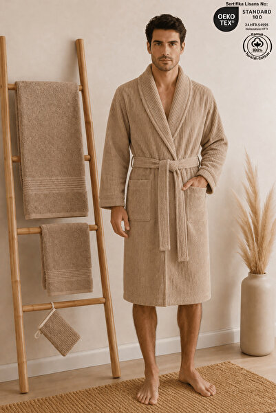 Ellaline Eldy Men's Bathrobe Set, 4 Pieces, 100% Cotton Certified Shawl Colla...