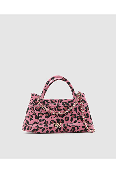Cecia Luna Hakiki Deri Çanta Pink Leopard Süet