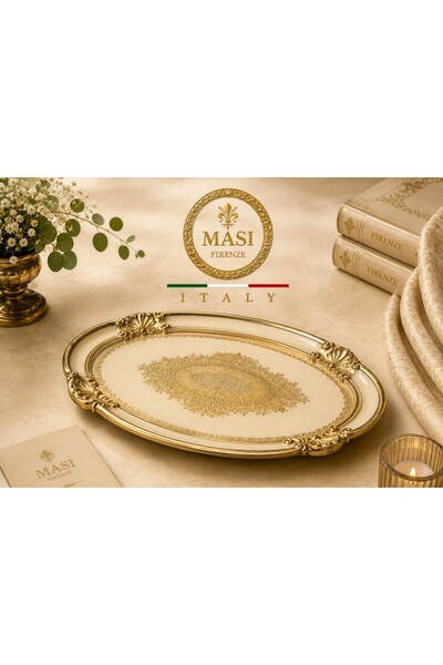 ROY KING Masi Gül Ağacı 30x22 Oval Kahve Tepsi