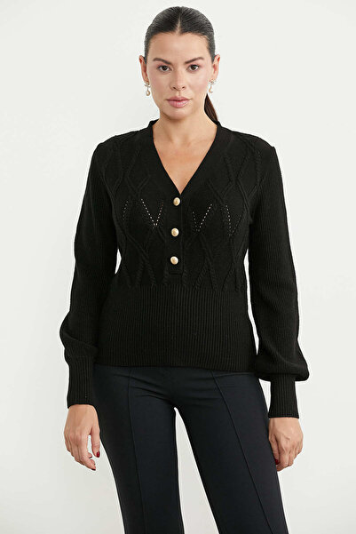 Sementa Button Detailed Knitwear Sweater - Black