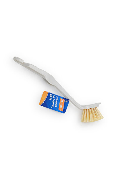 MONDEX 25cm Ergonomic Dish Brush with Scraper – High-Density Beige Bristles, Light Grey/Off-White