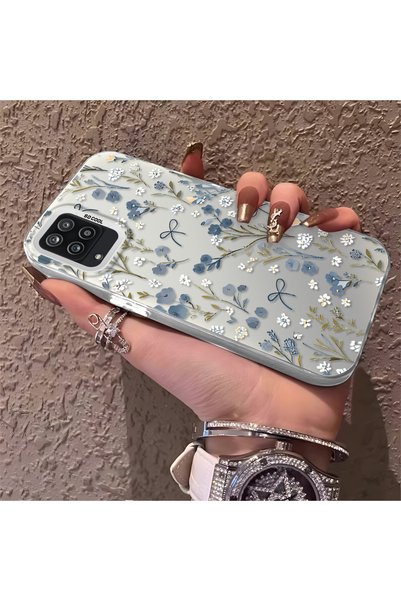 CHICASELUX Samsung Galaxy A12/M12 Compatible Blue Flower and Ribbon Hard Phone Case, Impact Protection