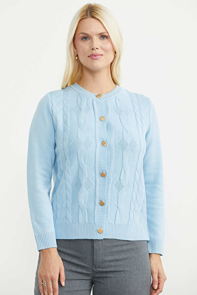 Sementa Motifed Round Neck Knitwear Cardigan - Blue