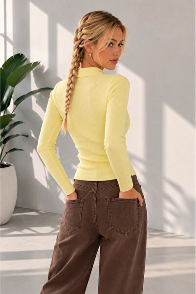 Noi Belis Polo Yaka Düğmeli Fitilli Slim Fit Uzun Kollu İnce Triko Kazak AW26...