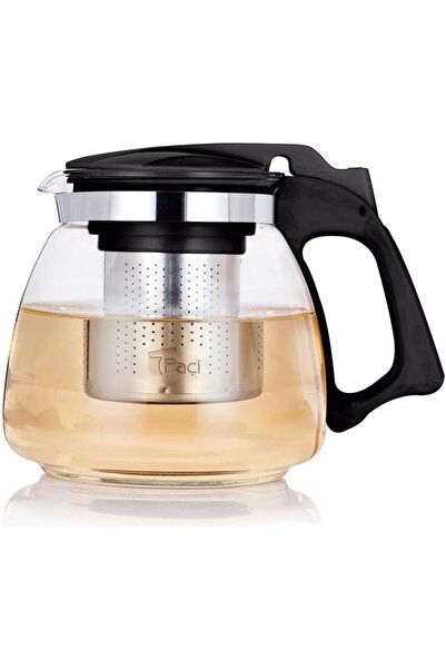 Paçi 700 Ml Süzgeçli Cam Çaydanlık Üstü Demlik Siyah