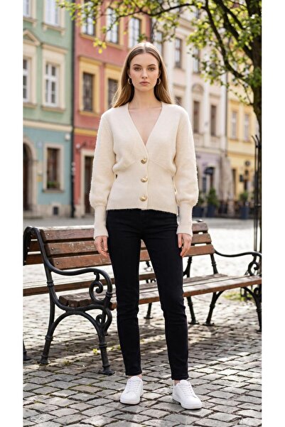 AYMİSS Fashionable V-Neck, Metal Buttoned, Stylish Cardigan