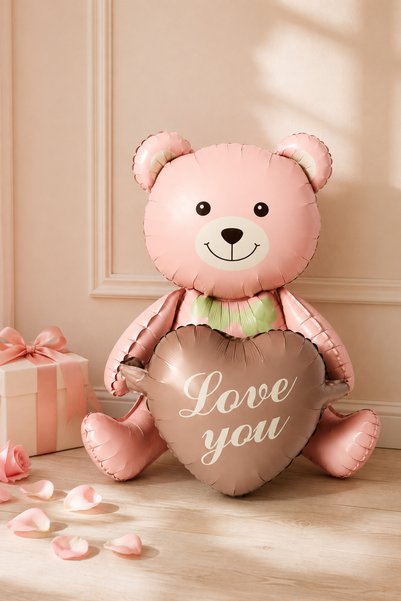 BalonArt Pembe Ayıcık Folyo Balon Love You Kalpli Sevgililer Günü Doğum Günü ...