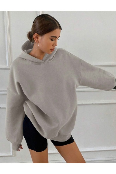 FS CABİN Unisex osnovna majica sa kapuljačom, bez printa, široka, 3 niti, 100...
