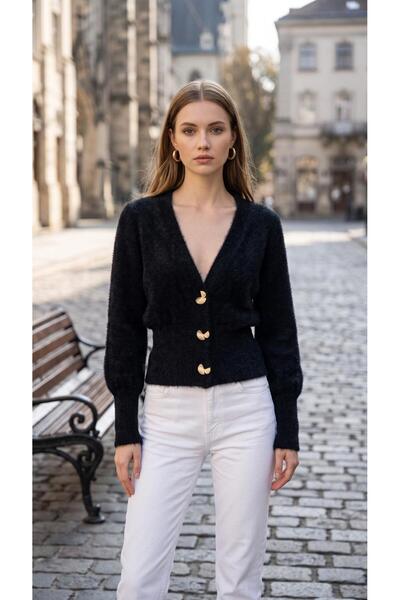 AYMİSS Fashionable V-Neck, Metal Buttoned, Stylish Cardigan