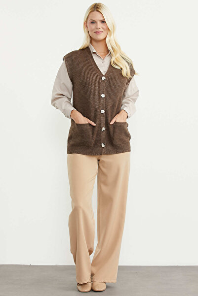 Sementa V-Neck Knitwear Vest with Pockets - Milk Coffee