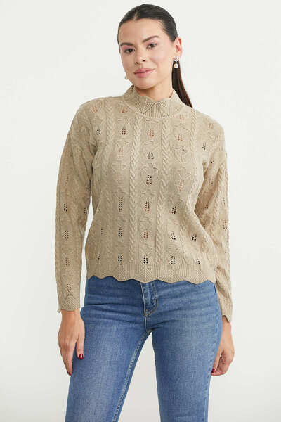 Sementa Hole Motifed Sectioned Wool Knitwear Sweater - Beige