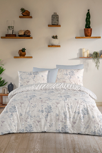 Karden Flower Dream Cotton Flutter Blue 100% Cotton Poplin Double Duvet Cover...