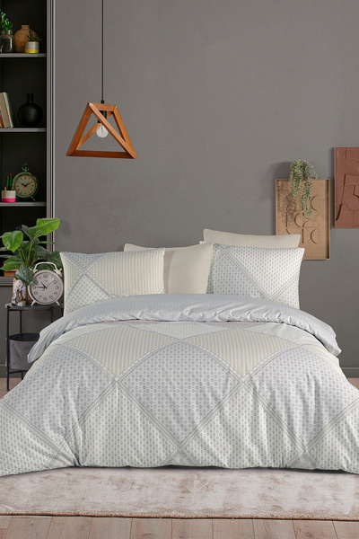 Karden Flower Dream Cotton Mozaic Cream 100% Cotton Poplin Double Duvet Cover...